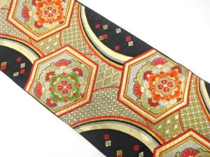 アンティーク 亀甲に華紋・古典柄織り出し袋帯(着用可)